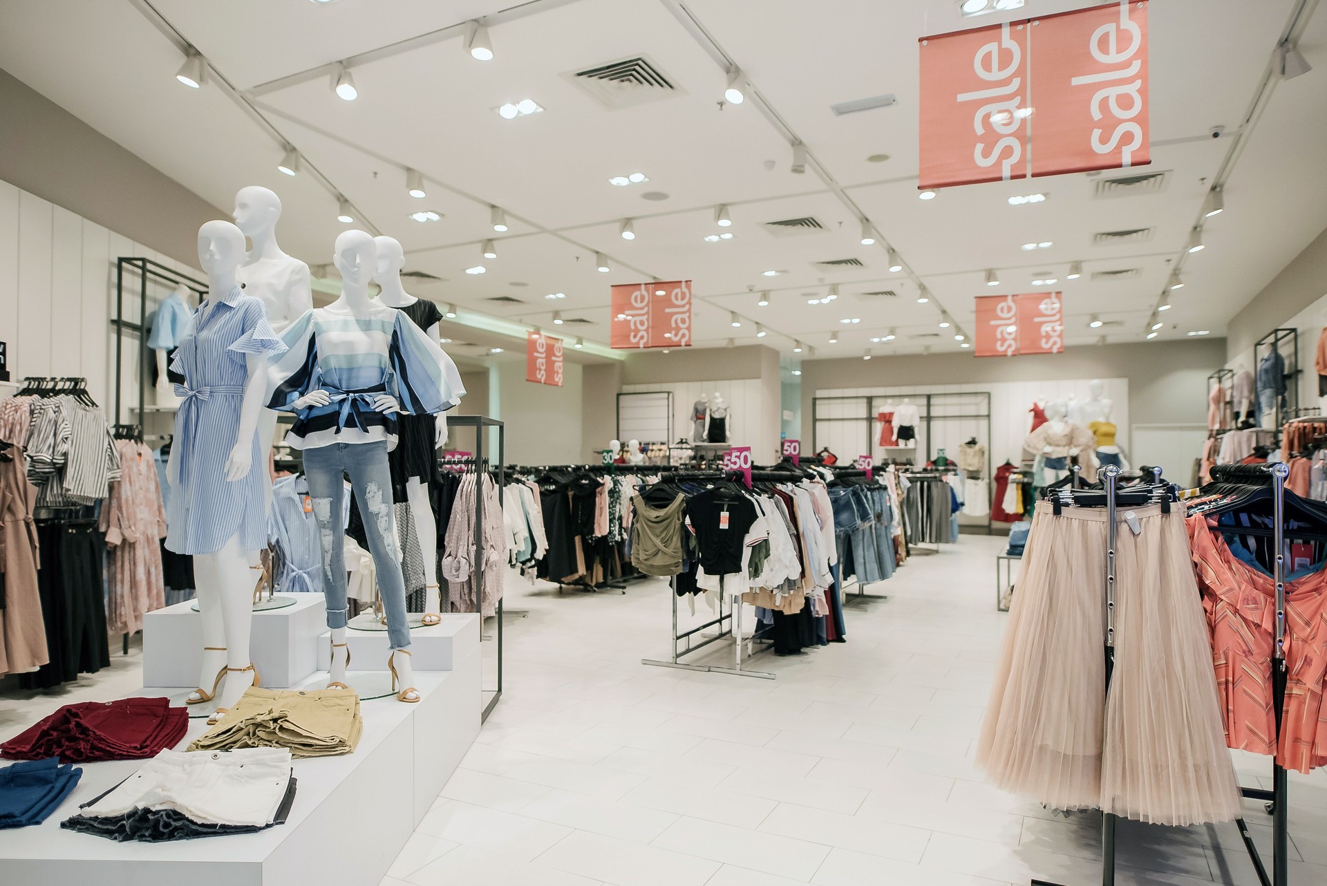 Interior of a store selling women's clothes and accessories